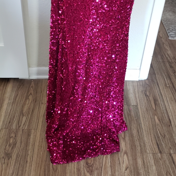 Crystal Doll Pink Sequin One-Shoulder Gown - Picture 4 of 6